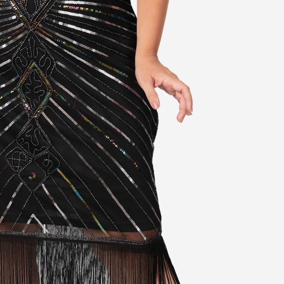 Black and Silver Beaded 1920's Flapper Dress - Picture 3 of 4